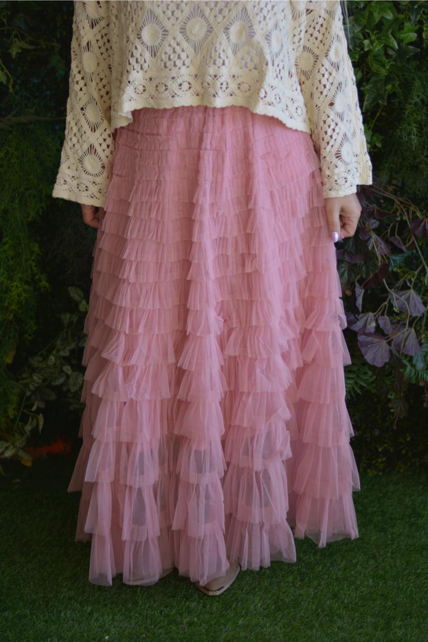 Saia tule rosa