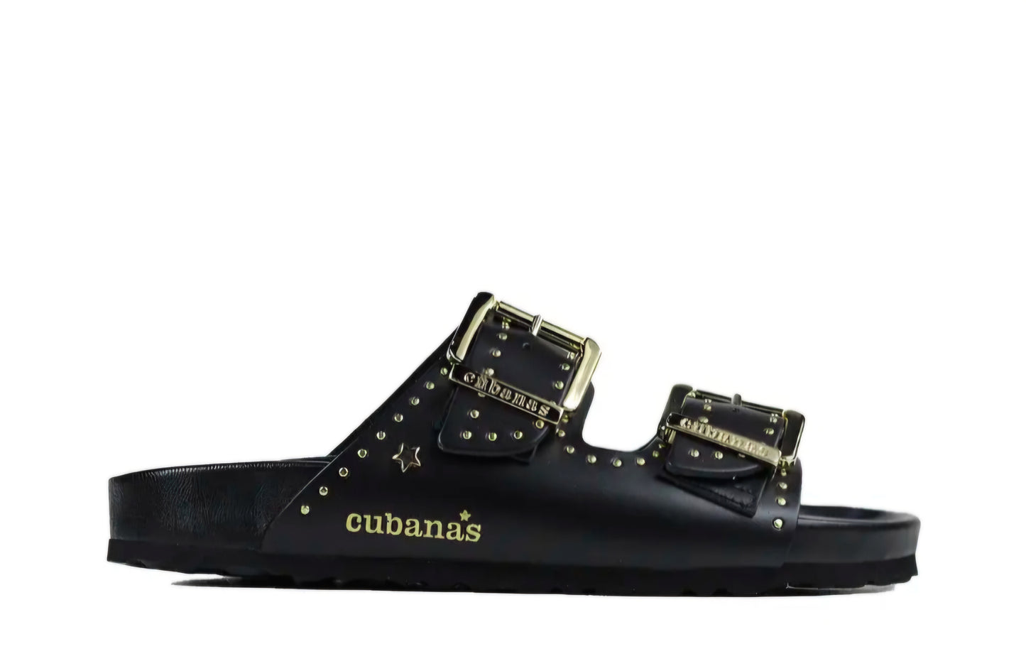 Sandálias Cubanas em preto com tachas douradas