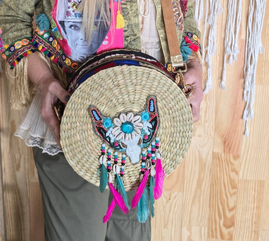 Mala cestinho redonda boho