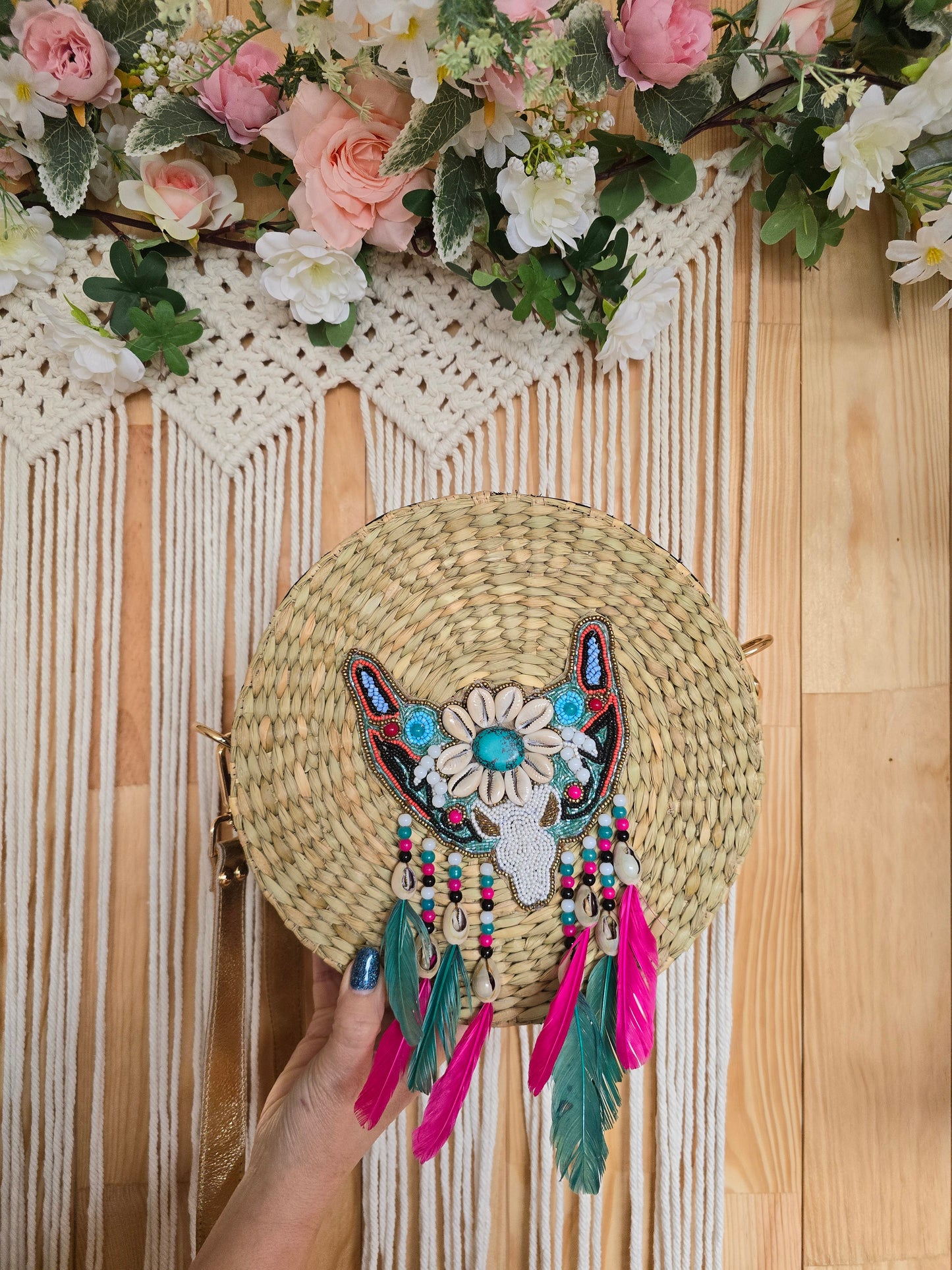 Mala cestinho redonda boho