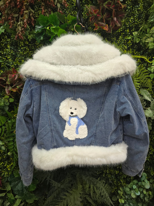 Blusão de ganga gola pelo