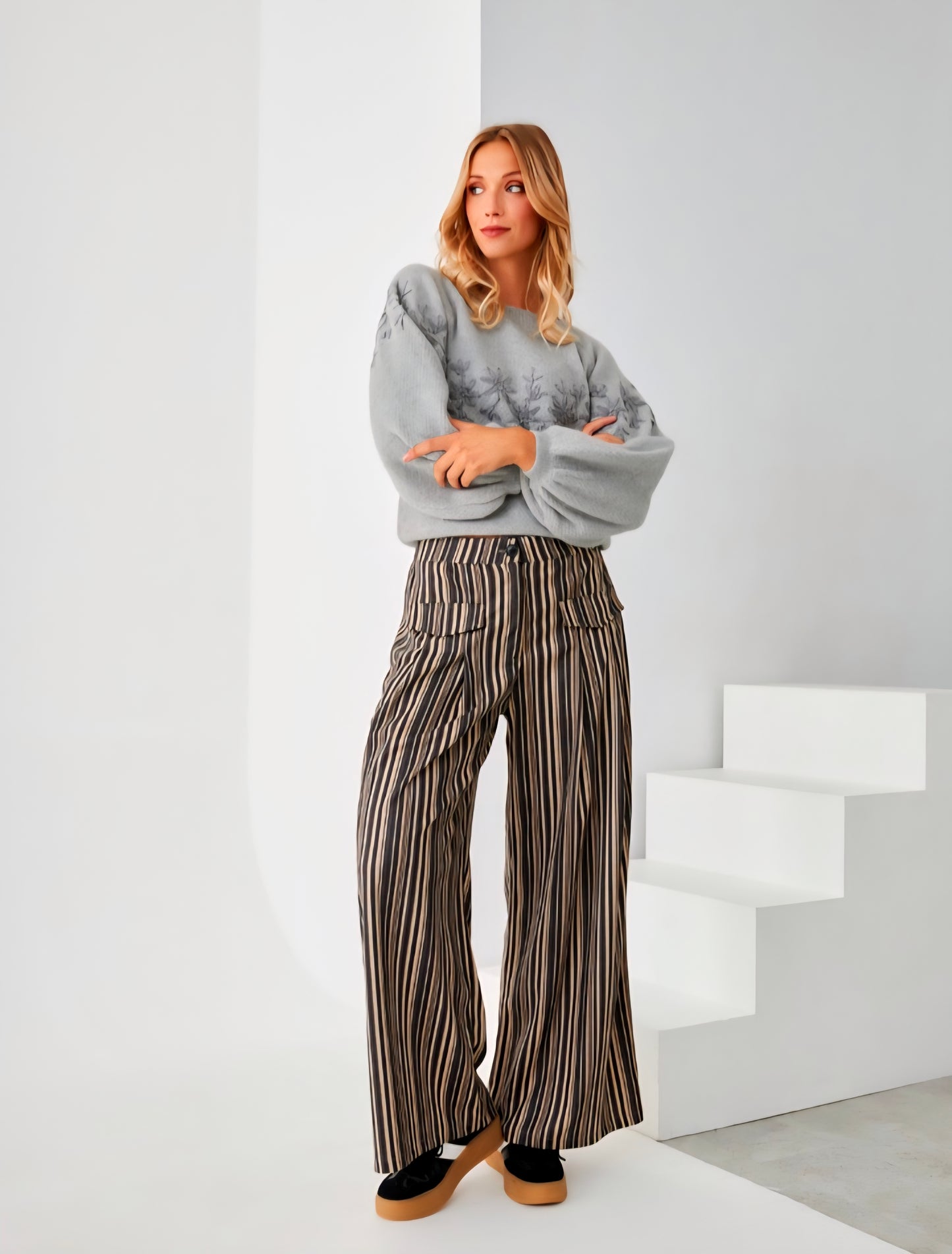 Pantalonas Nekane em tencel listrado Silenep